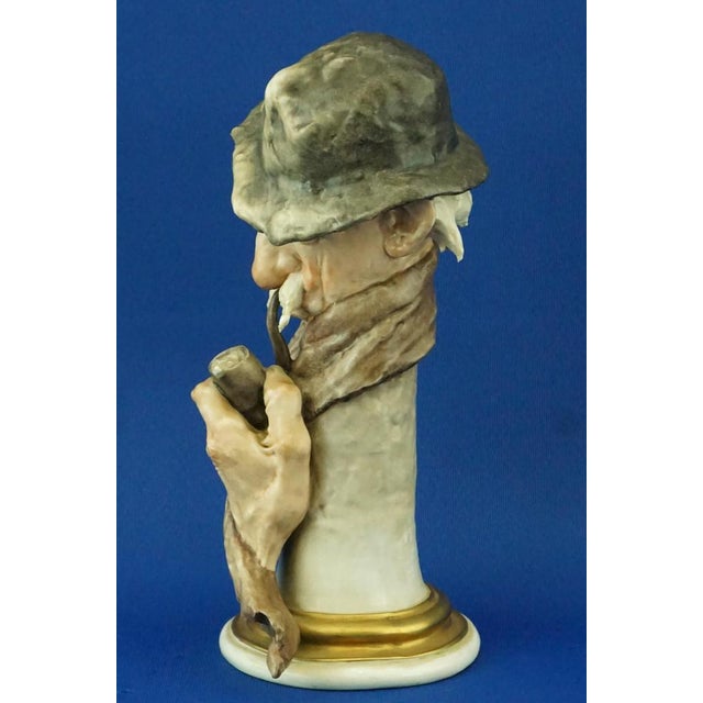 20th Century Ironic Bust of an Elderly Man with a Pipe by Giuseppe Cappè for Capodimonte, Italy, 1950s For Sale - Image 3 of 18