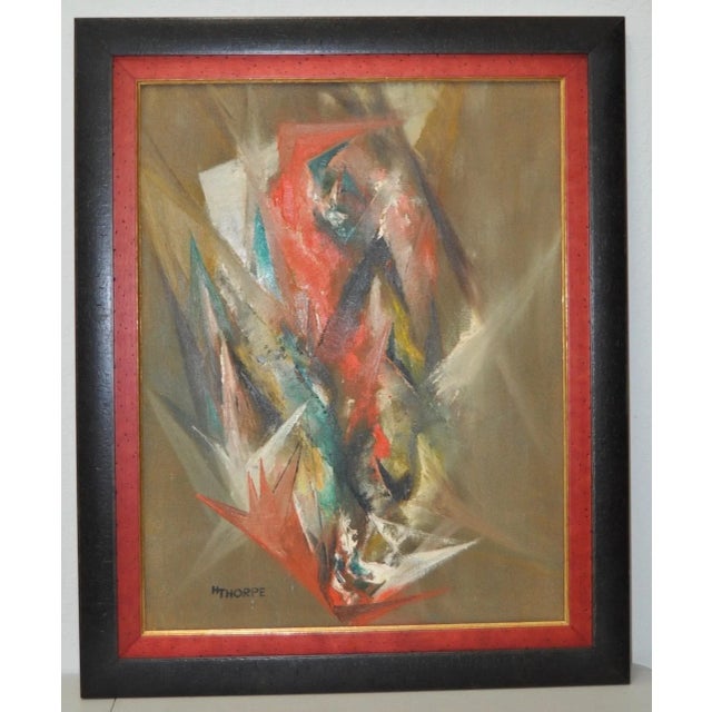 Harriet Thorpe "Fire Bird" Original Abstract Oil Painting c.1960s Excellent vintage abstract painting by California artist...