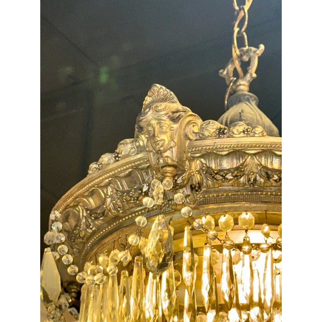 Metal Late 19th Century French Bronze and Crystal Waterfall Chandelier For Sale - Image 7 of 7