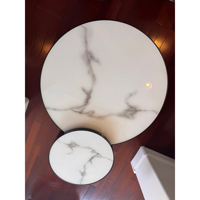 Howard Elliott Modern Nesting Coffee Tables – Marble-Effect Glass (Set of 2) For Sale - Image 4 of 8