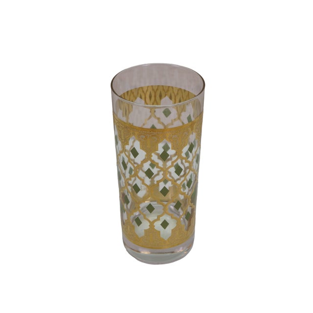 Mid-Century Modern 1960s Mid Century Modern Culver Valencia 22k Gold Green Lattice Highball Glasses - 7 pcs For Sale - Image 3 of 12