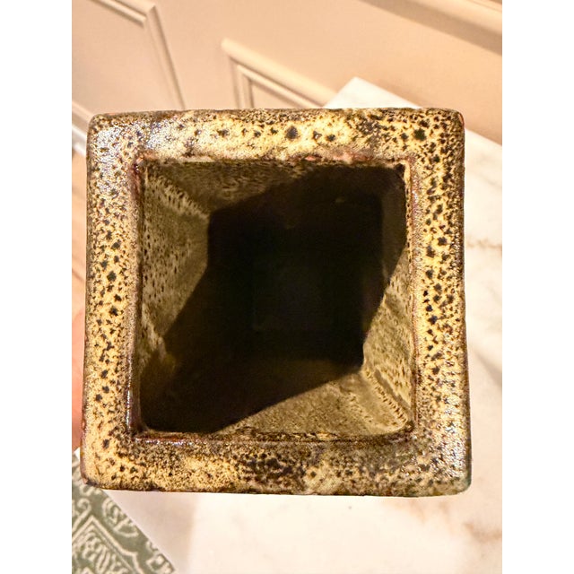 Contemporary Architectural Ceramic Vase With Organic Reactive Glaze in Earth Tones For Sale - Image 3 of 7