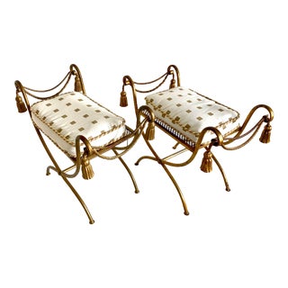 1950s Italian Gilt Rope and Tassel Benches - a Pair For Sale
