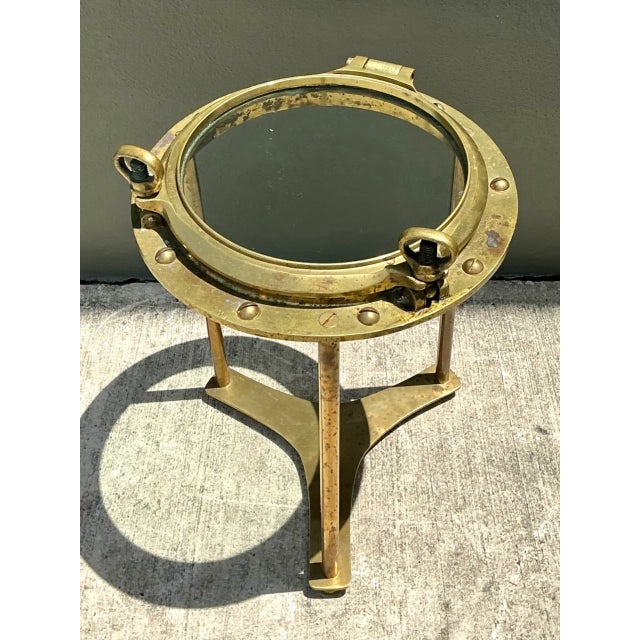 Mid 20th Century Vintage Brass and Glass Porthole Accent Table For Sale - Image 5 of 12