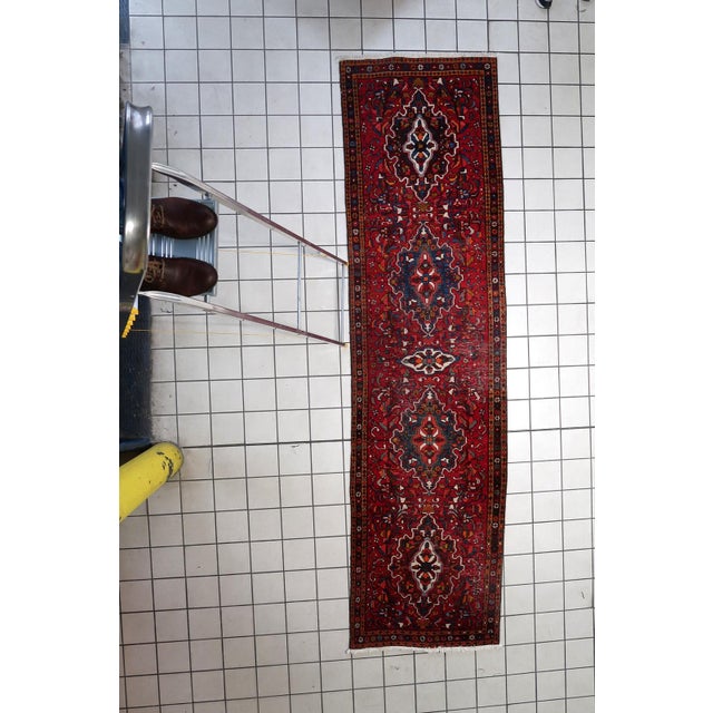 Ivory 1920s, Handmade Antique Persian Karajeh Runner 3.1' X 12.1' For Sale - Image 8 of 10