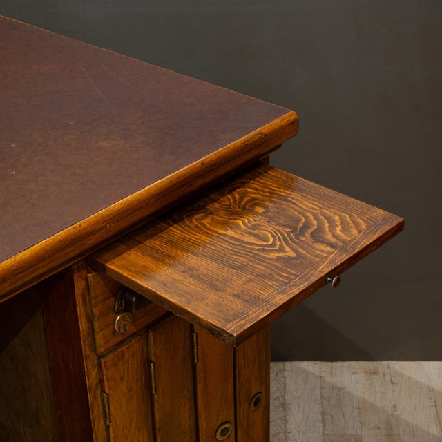 Antique Industrial Oak Architect's Desk With Integrated Swing-Out Stool c.1920 For Sale - Image 13 of 17