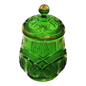 Circa 1890 McKee Glass Co. Hickman Green Gilded Sugar Bowl With Lid