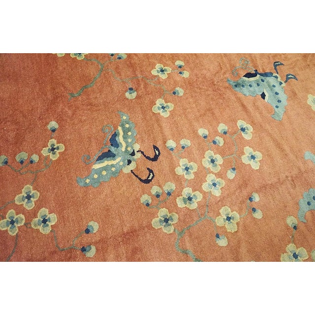 1890s Pink-Cerise Roses Antique Chinese Peking Rug 9'3" X 11'9" Handknotted Wool Carpet For Sale In New York - Image 6 of 7