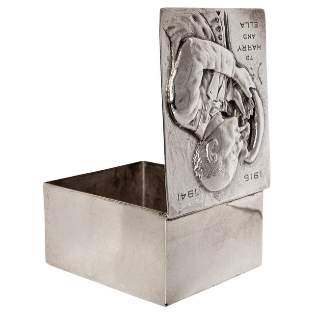 Metal Antique American Art Deco Sterling Silver Novelty Repoussé Cigarette Box 1925 For Sale - Image 7 of 12