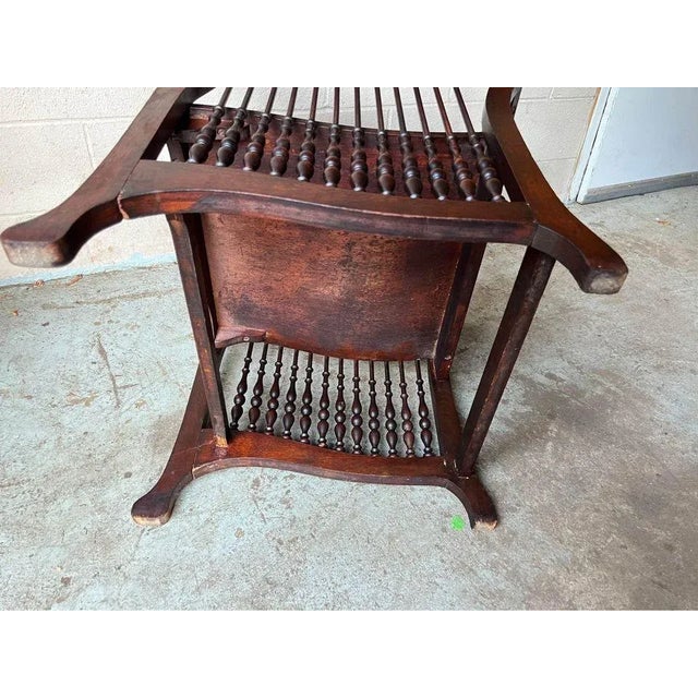 Antique American Empire Style Bentwood & Spindle Floral Hand Painted Back Library Armchair For Sale - Image 9 of 18