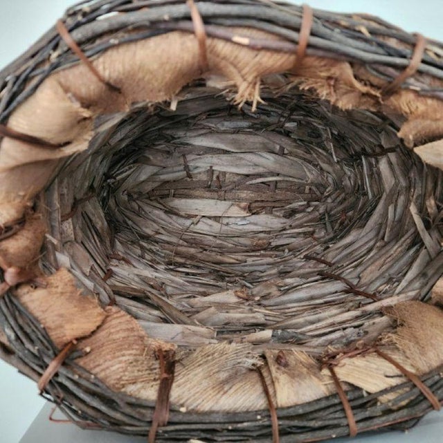 Vintage Painted Palm Bark & Vine Handle Basket, Southwestern Style For Sale - Image 4 of 10