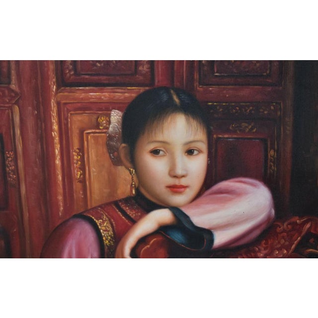 Antique Painted on Board Portrait of Chinese Woman For Sale - Image 4 of 12