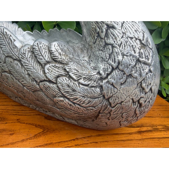 Vintage Saks Fifth Avenue Style Silvered Pewter Swan Cachepot Planter For Sale - Image 9 of 12