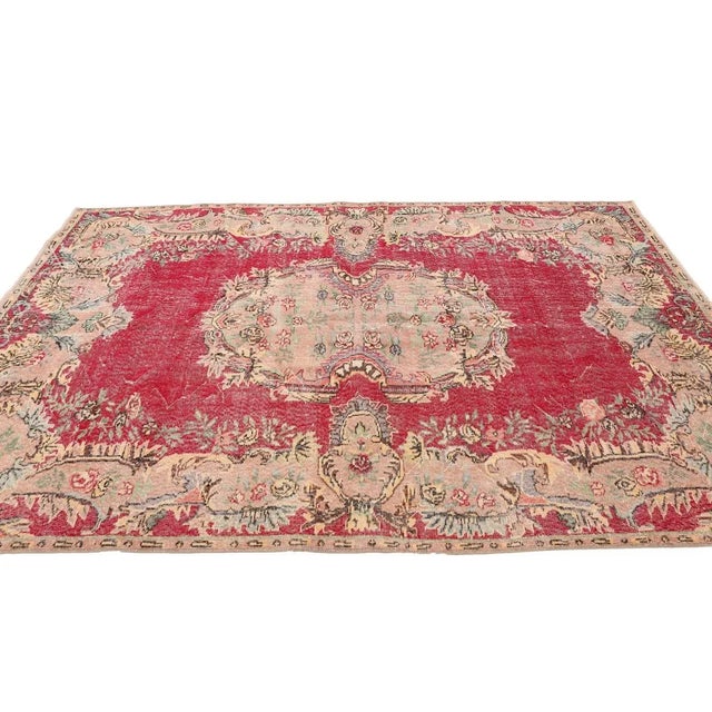 Mid 20th Century Vintage Distressed Turkish Oushak Rug For Sale - Image 4 of 7