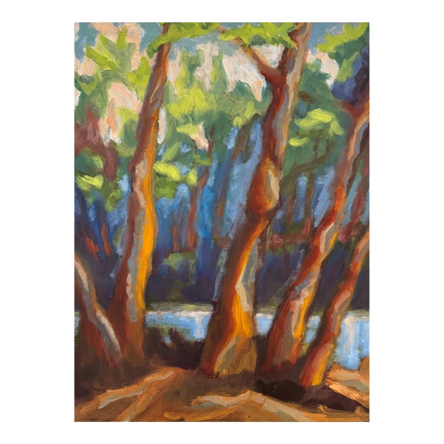 Contemporary Landscape Oil Painting "Trees at Cowpasture River" by Teresa DiMarco For Sale