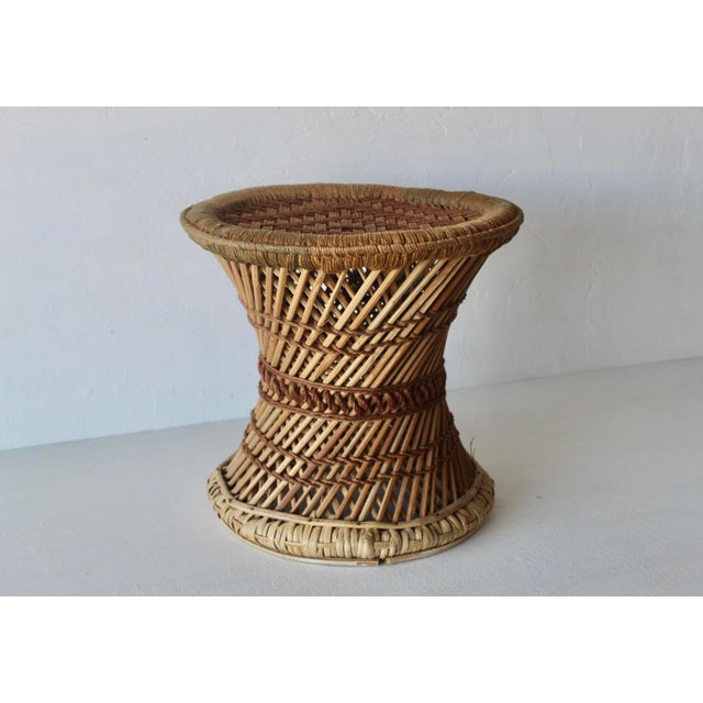 Vintage Woven Bamboo Rattan Woven Cane Wicker Stool Mid-Century For Sale - Image 10 of 17