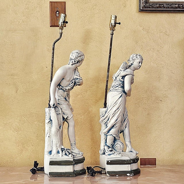 Ivory Vintage Neoclassical Figural Table Lamps Greco-Roman Sculptural Lamps - Pair For Sale - Image 8 of 18