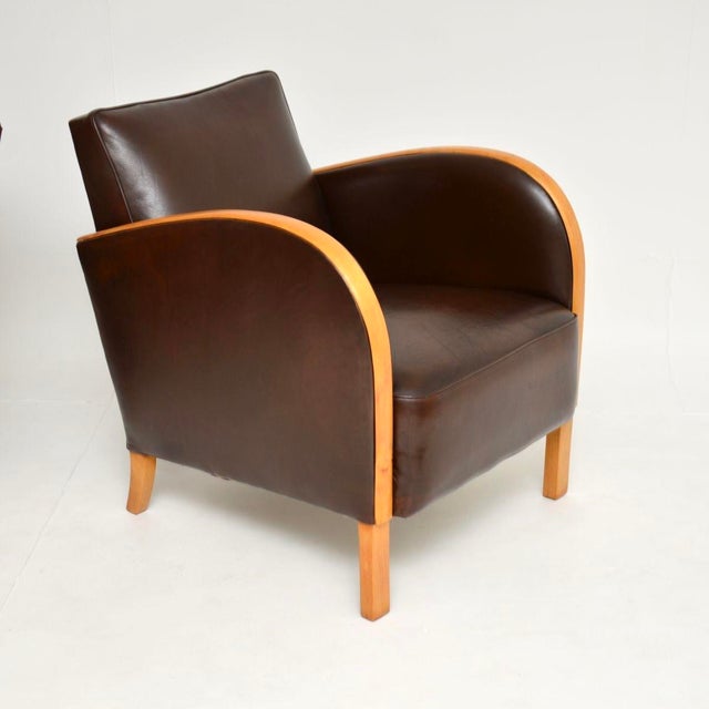 Brown Art Deco Swedish Armchairs in Satin Birch and Leather, 1930, Set of 2 For Sale - Image 8 of 13