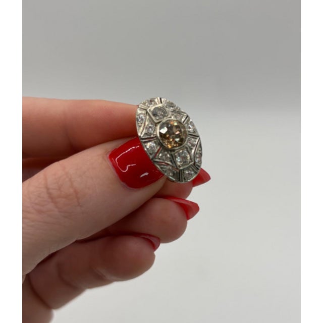 Antique Art Deco 14k White Gold Old European Halo Diamond Ring, Size 6.5 For Sale - Image 4 of 12