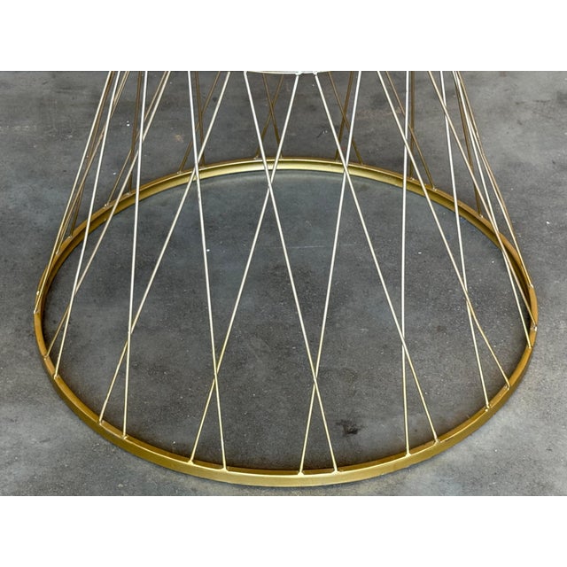 Metal Mid Century Modern Gilded Allure Style Round Dining Table with Black Glass For Sale - Image 7 of 18
