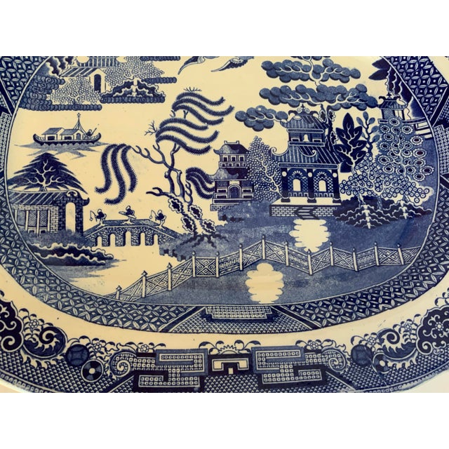 Asian Antique Massive 19.5" Blue Willow Turkey Platter Unmarked Staffordshire English Transferware Flawless England 1830–1860 For Sale - Image 3 of 8