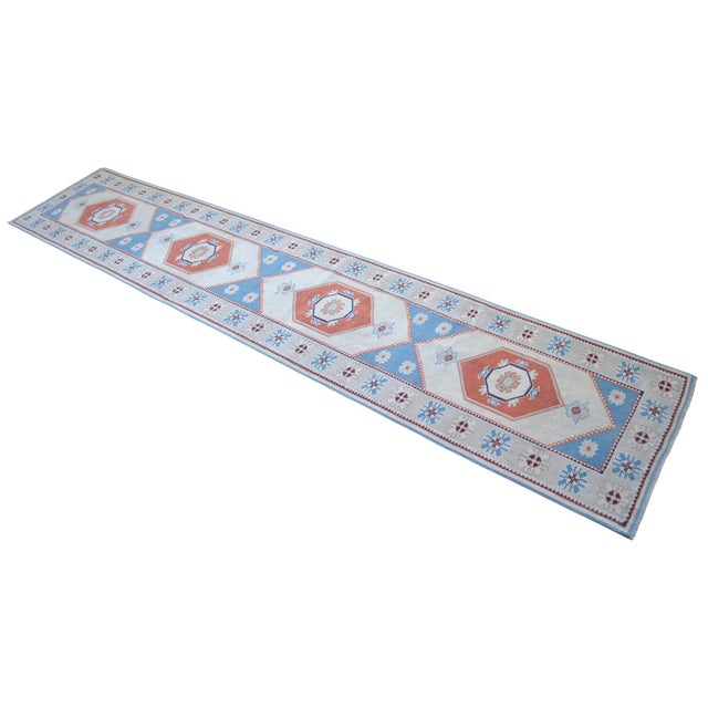 1980s Hand Knotted Runner Rug Extra Long Hallway Rug Kitchen Decor For Sale - Image 4 of 13