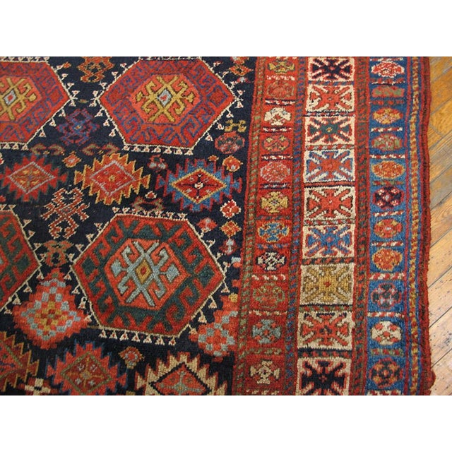 1890s Blue Navy Geometric Tribal Antique Persian Kurdish Rug 5'4" X 9'4" Handknotted Wool Carpet For Sale - Image 4 of 6