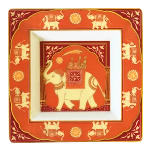 Orange Porcelain Jewelry Dish With Elephant Design by Rosenthal