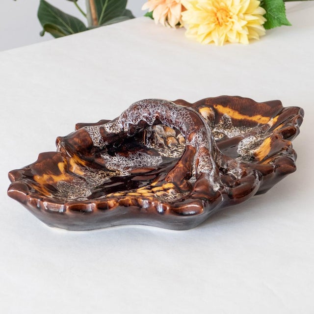 Very large old basket / bowl / storage compartment signed Vallauris, leaf-shaped with handle, circa 1948. Unique model,...