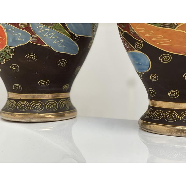 Japanese Satsuma Vases in Polychrome Painted Ceramic, 1920s, Set of 2 For Sale - Image 13 of 17