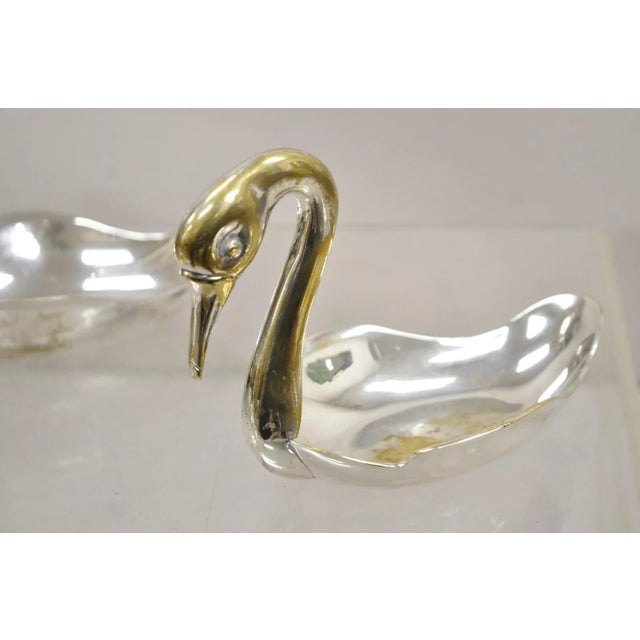 Late 20th Century Modern Figural Silver Plated Copper Swan Bird Candy Dish Trinket Bowl - a Pair For Sale - Image 4 of 10