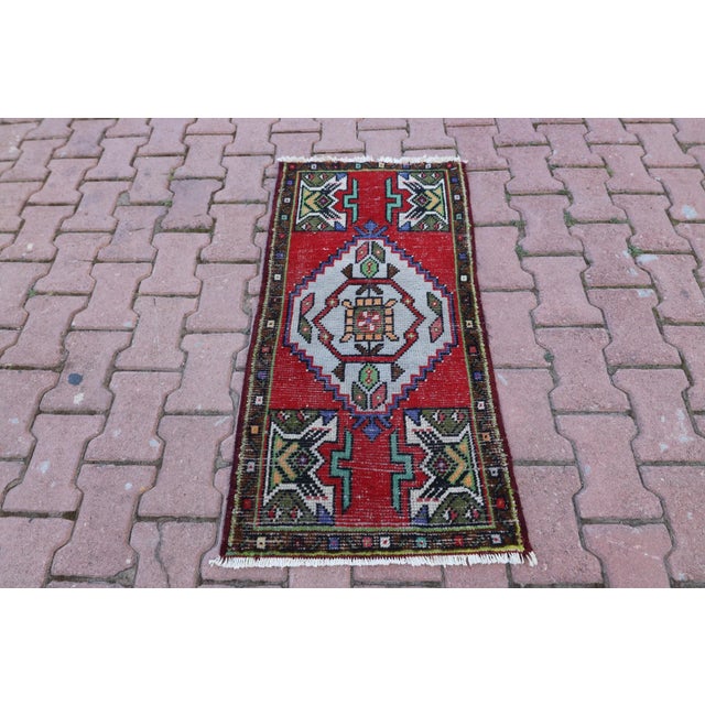 1950s Turkish Vintage Hand Knotted Geometric Doormat Rug For Sale - Image 13 of 13