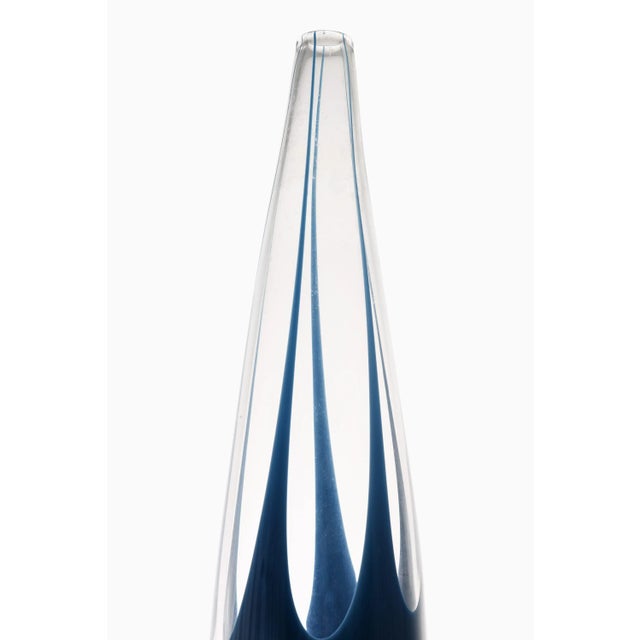 Glass vase in blue by vicke lindstrand, 1960's material: glass style: mid century, scandinavian produced by kosta in...