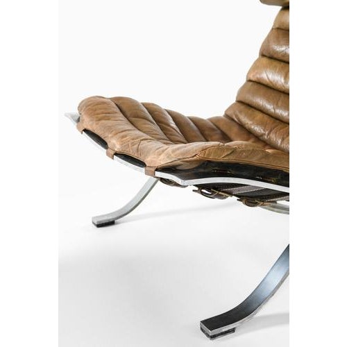 Arne Norell Set of Easy Chair and Ottoman in Leather and Steel from Arne Norell, 1970s For Sale - Image 4 of 10