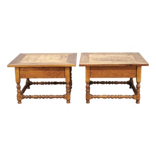 Large European Oak Nightstands, 1980s, Set of 2 For Sale