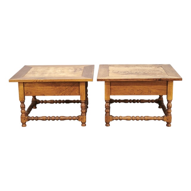 Large European Oak Nightstands, 1980s, Set of 2 For Sale