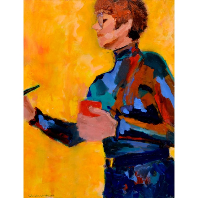 "Artist at Work" - Portrait of the Artist in Oil on Canvas Figurative painting of an artist at work by Christine Chatwell...