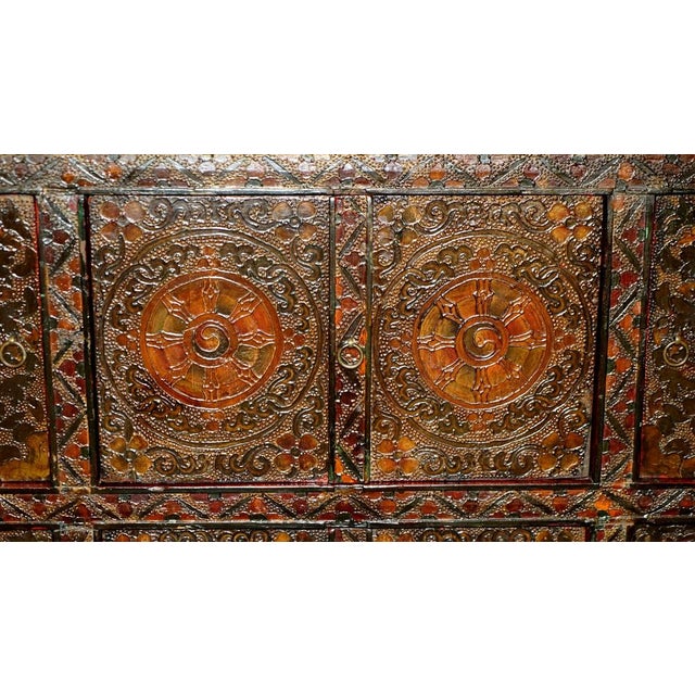 Antique Tibetan Chinese Deer & Flower Polychrome Painted Altar Sideboard For Sale - Image 9 of 18