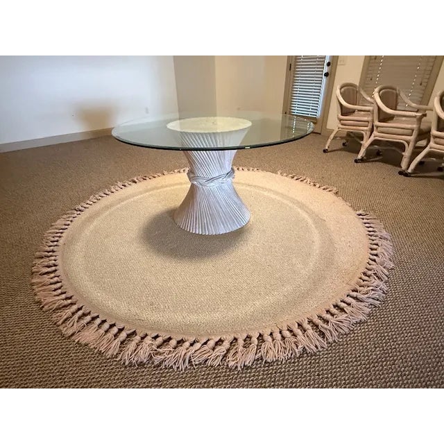 1980s 1980s Rattan Dining Table W/4 Rolling Chairs - Set of 6 For Sale - Image 5 of 16