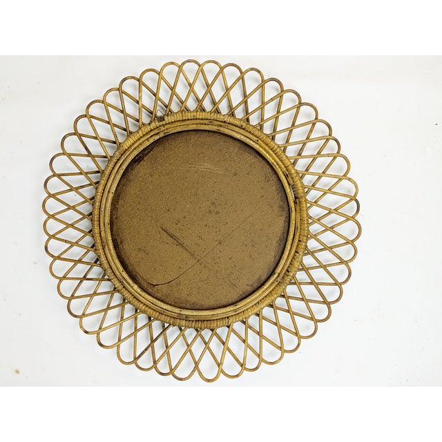 Wood Italian Rush & Rattan Wall Mirror, 1960s For Sale - Image 7 of 9