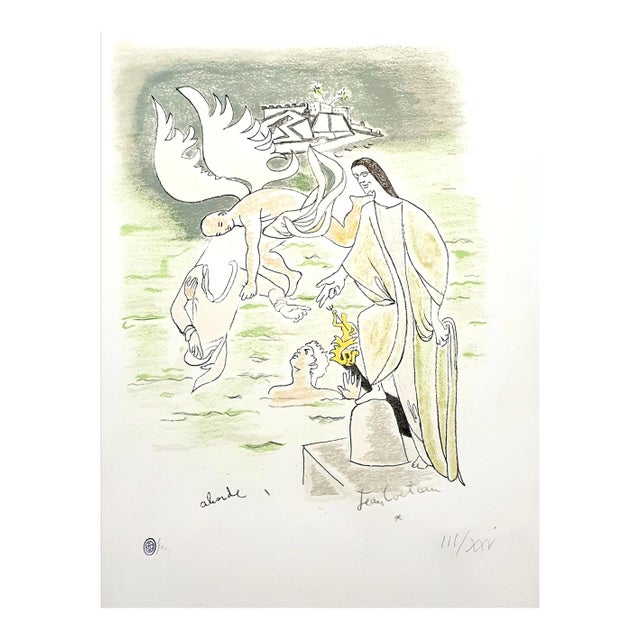 Jean Cocteau, Angel, 1967, Hand-Colored Lithograph For Sale