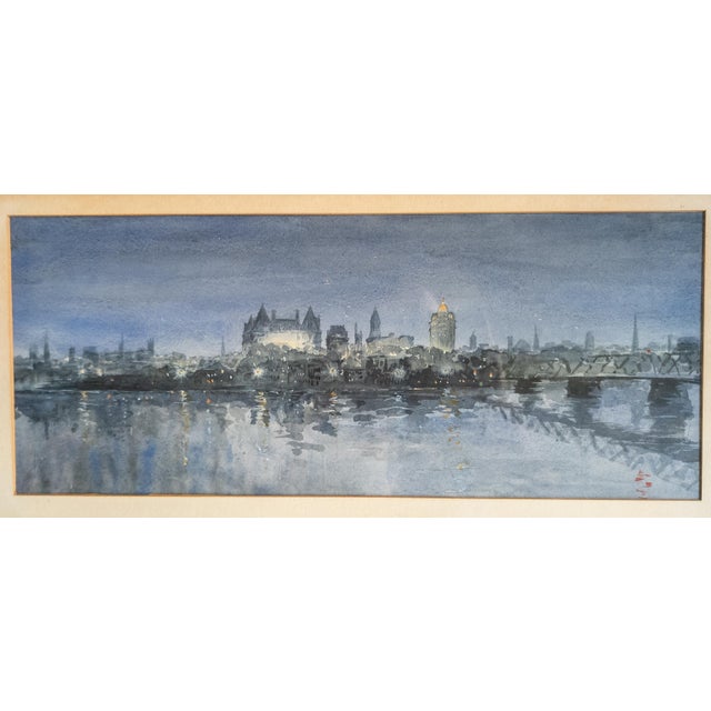 We are selling this interesting Mid-Century watercolor of what appears to be an interpretation of the Albany skyline. This...