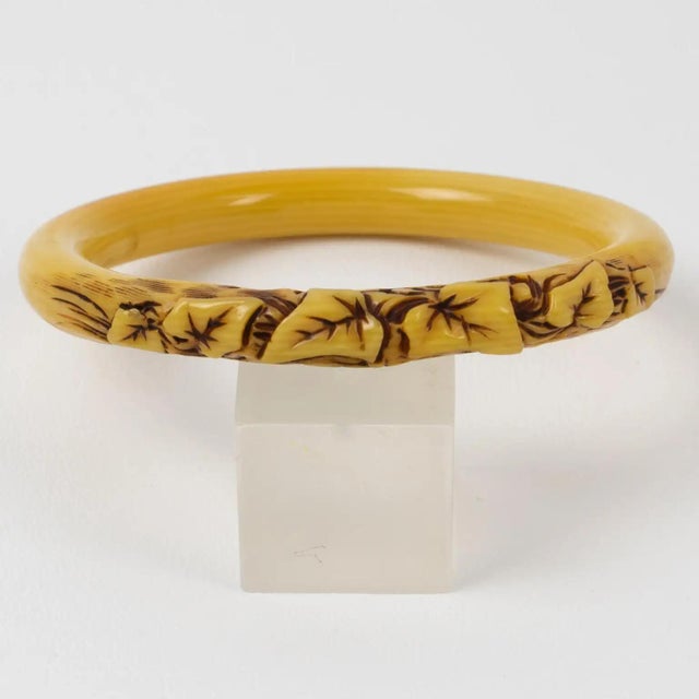 1920s Art Deco Celluloid Bracelet Bangle with Carved Ivy Leaves For Sale - Image 5 of 8