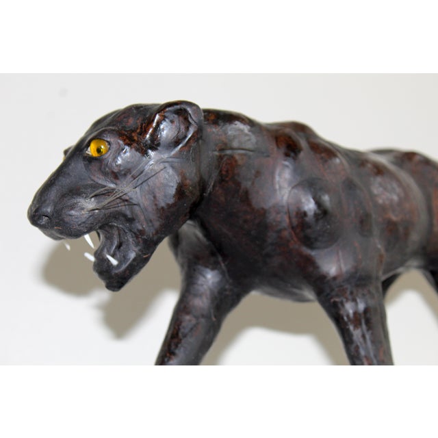 Animal Skin Vintage Mid-Century Black Leather Panther Sculpture – Handcrafted British Safari Animal Figurine For Sale - Image 7 of 14