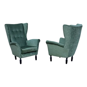 1950s Italian Velvet Wingback Lounge Chairs - A Pair