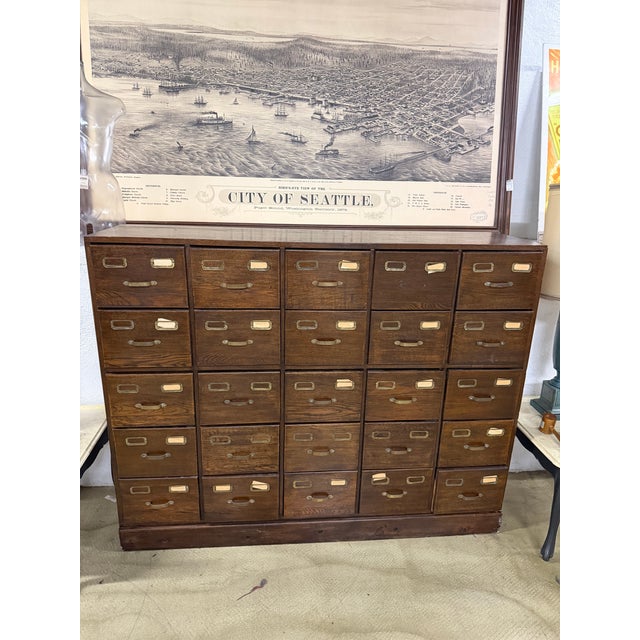 Antique Oak 25-Drawer Library Card Catalog Cabinet For Sale In Los Angeles - Image 6 of 6