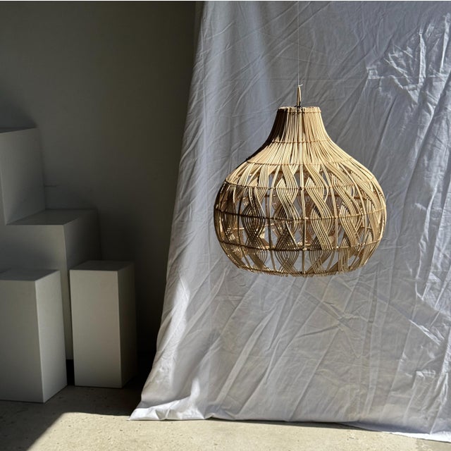 Woven Wicker Bulb Pendant Light For Sale - Image 17 of 18