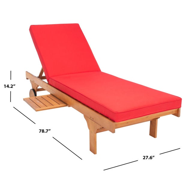 Newport Chaise Lounge Chair with Side Table, Natural/Red Cushion For Sale In Philadelphia - Image 6 of 13