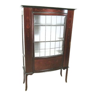 1900's Antique Edwardian Inlaid Mahogany Glazed Display China Cabinet For Sale