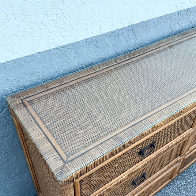 Boho Chic Wicker Dresser With Wall Mirror - 2 Pieces For Sale In West Palm - Image 6 of 10